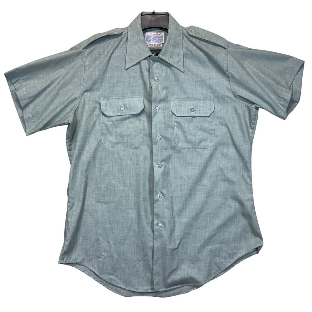 Vintage Creighton USA Work Shirt Short Sleeve‎ Button Up Blue Green